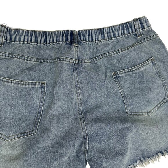 Women Studded Denim Shorts Size M High Elastic Waist Decorated Studs Frayed Hem - Picture 10 of 12